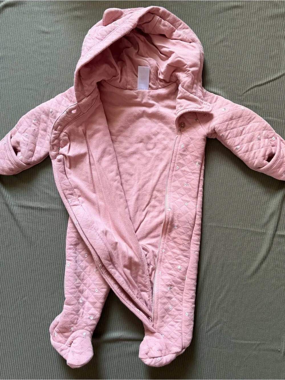 Carter's Quilted Pink Hooded Baby Footed One-Piece